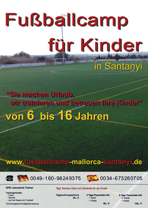 Plakt für das Fußballcamp auf Mallorca auf Deutsch